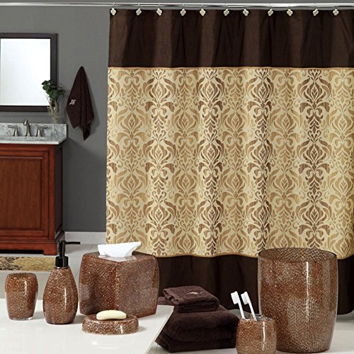 Product Cover DS BATH Sterling Brown Shower Curtain,Chocolate Polyester Fabric Shower Curtain,Vintage Shower Curtains for Bathroom,Damask Bathroom Curtain,Printed Waterproof Shower Curtain,72 inches W x 72 inches H