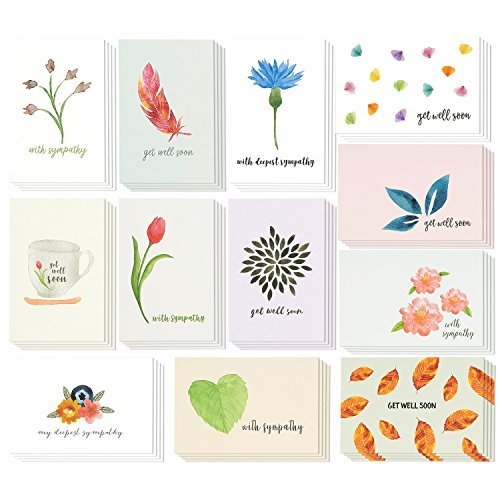 Product Cover Best Paper Greetings Sympathy Cards - 48-Pack Bulk, Greeting Sympathy, Watercolor Floral Foliage Designs, Envelopes Included, Assorted Cards, 4 x 6 inches