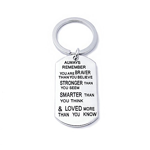 Product Cover Stainless Steel Key Chain Ring You are Braver Stronger Smarter Than You Think Pendant Family Friend Gift (Zinc Alloy)