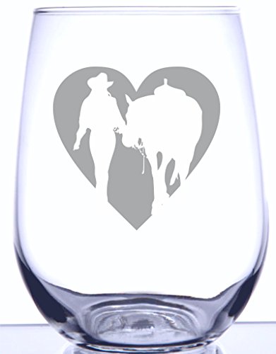 Product Cover Girl Horse Heart Silhouette | Laser Etched Engraved Stemless Wine Glass | Fun Cowgirl | Horse Woman | Equestrian 15 Ounce