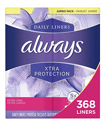 Product Cover Always Xtra Protection Dailies Feminine Panty Liners for Women, Extra Long, 368 Count, Unscented (92 Count, Pack of 4 - 368 Count Total)