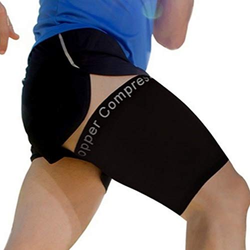 Product Cover Copper Compression Recovery Thigh Sleeve, for Sore Hamstring, Groin, Quad Support. Guaranteed Highest Copper Content. Great for Running + All Sports. (1 Sleeve) Upper Leg Brace for Men + Women
