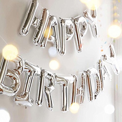 Product Cover Outgeek Happy Birthday Balloons, Happy Birthday Banner Foil Letters Balloons Mylar Balloons for Birthday Party Decoration