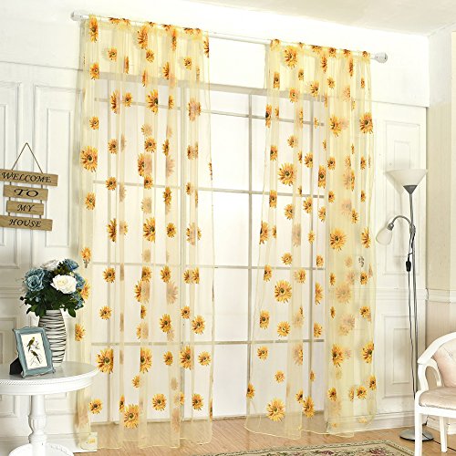 Product Cover Fenta Door Window Sheer Sunflower Floral Drape Panel Balcony Curtain Scarfs Valances
