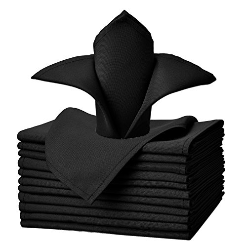 Product Cover VEEYOO Cloth Napkins - Set of 12 Pieces 17 x 17 Inch Solid Polyester Table Napkins - Soft Washable and Reusable Dinner Napkin for Weddings, Parties, Restaurant (Black Napkins Cloth)