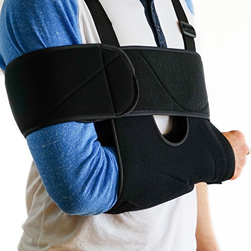 Product Cover Medical Arm Sling Shoulder Brace - Best Fully Adjustable Rotator Cuff and Elbow Support - Includes Immobilizer Band for Quick Recovery - for Men and Women (Large)