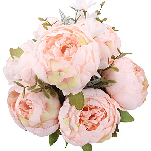 Product Cover Duovlo Springs Flowers Artificial Silk Peony Bouquets Wedding Home Decoration,Pack of 1 (Spring Pure Pink)