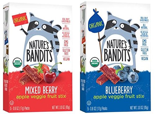 Product Cover Nature's Bandits Organic Fruit & Veggie Stix, Variety Pack (Blueberry & Mixed Berry), 0.6 Ounce 5 Pack (2 Count) Gluten Free, Vegan, Kosher