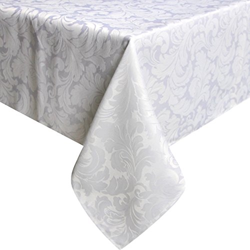 Product Cover ColorBird Scroll Damask Jacquard Tablecloth Spillproof Waterproof Fabric Table Cover for Kitchen Dinning Tabletop Linen Decor (Rectangle/Oblong, 60 x 120 Inch, White)
