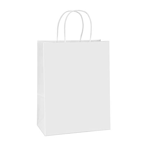 Product Cover BagDream Paper Bags 10x5x13 50Pcs White Kraft Paper Gift Bags, Shopping Bags, Merchandise Bags, Retail Bags, Party Bags, Gift Bags with Handles Bulk, 100% Recyclable Paper Bags