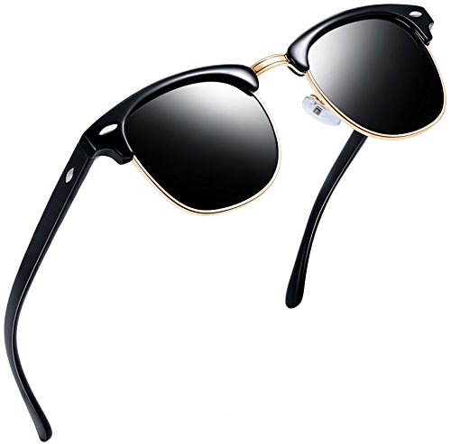 Product Cover Joopin Semi Rimless Polarized Sunglasses Women Men Retro Brand Sun Glasses (Brilliant Black Frame, Simple packaging)