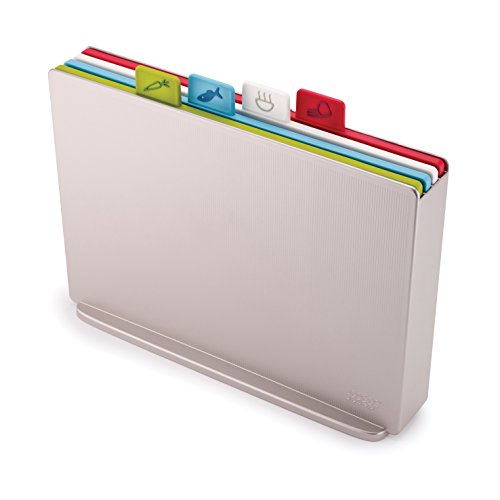 Product Cover Joseph Joseph 60134 Index Plastic Cutting Board Set with Storage Case Color-Coded Dishwasher-Safe Non-Slip, Large, Silver