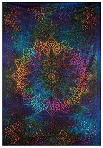 Product Cover Tapestries Intricate Blue Tie Dye Star Design Indian Bedspread Twin Tapestry Hippie Wall Decor Mandala Bohemian Tapestry Psychedelic Tapestry Ethnic Decorative