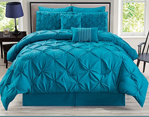 Product Cover KingLinen 8 Piece Rochelle Pinched Pleat Teal Comforter Set Queen