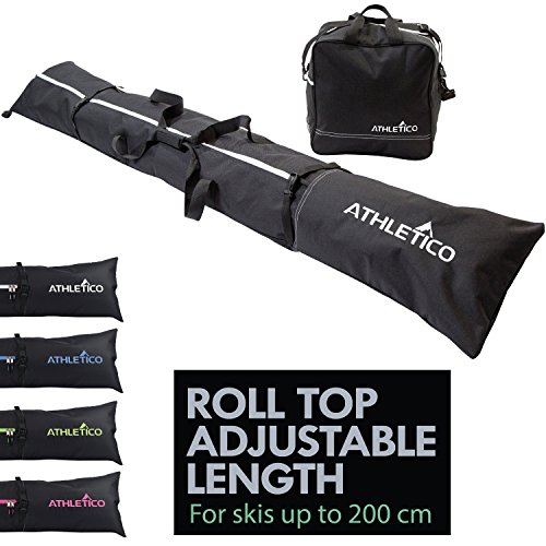 Product Cover Athletico Two-Piece Ski and Boot Bag Combo | Store & Transport Skis Up to 200 cm and Boots Up to Size 13 | Includes 1 Ski Bag & 1 Ski Boot Bag (Black) (Black with White Trim)