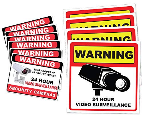 Product Cover Video Surveillance Camera Sticker Sign - 10 Pack Decal - Home Business Alarm System Stickers - (4)5½
