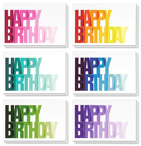 Product Cover Birthday Card - 48-Pack Birthday Cards Bulk Box Set, Happy Birthday Cards, 6 Colorful Ombre Happy Birthday Designs with Blank on The Inside, Envelopes Included, 4 x 6 Inches