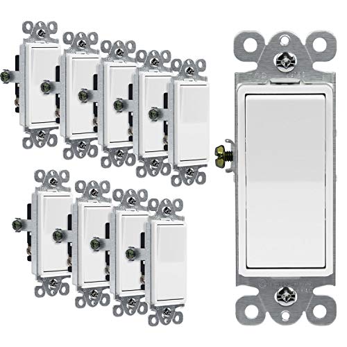 Product Cover ENERLITES 3-Way Decorator Paddle Rocker Light Switch, Single Pole or Three Way, 3 Wire, Grounding Screw, Residential Grade, 15A 120V/277V, UL Listed, 93150-W-10PCS, White (10 Pack)