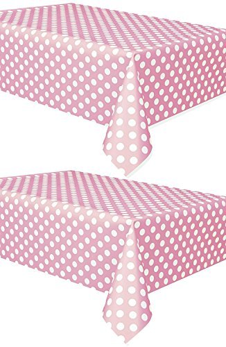 Product Cover 2 Pack Polka Dot Plastic Tablecloth, 108 x 54, Light Pink with White Dots