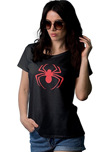 Product Cover Spider Superhero Shirts for Women - Adult Ladies Black Short Sleeve Novelty Graphic Tees