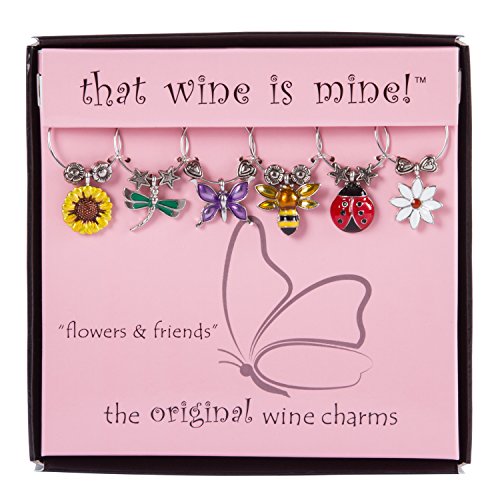 Product Cover Wine Things WT-1611P Flowers & Friends, Painted Wine Charms, Fits neatly around stem, Multicolor