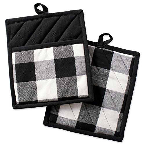 Product Cover DII Buffalo Check Plaid Pot Holders with Pocket, , Black & White, (Set of 2), 9