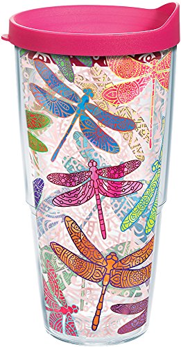 Product Cover Tervis 1245295 Dragonfly Mandala Tumbler with Wrap and Fuchsia Lid 24oz, Clear