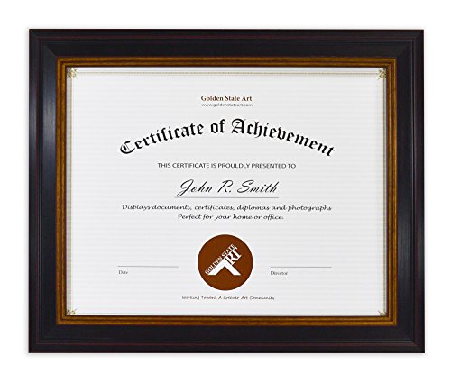 Product Cover Golden State Art, 8.5x11 Frame for Diplomas/Certificates, Real Glass & Table-Top Display, Black Gold & Burgundy