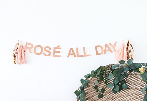 Product Cover ROSÉ All Day Celebration Banner by POSHAHOOLIE for Bridal Shower Decorations, Birthday Party Decorations, Bachelorette Party Decorations, brosé Party Decorations, and More