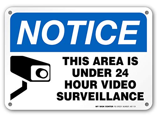 Product Cover 24 Hour Video Surveillance Sign, Security Camera Sign Warning for Home or Business CCTV Monitoring System, Outdoor Rust-Free Metal, 7