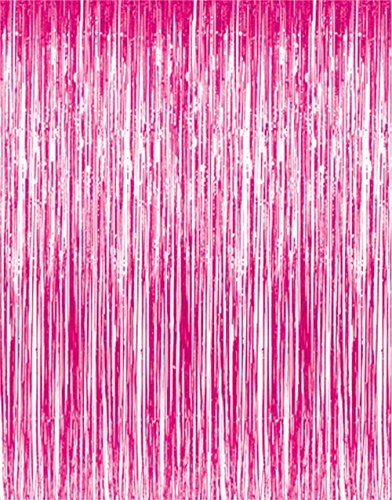Product Cover GOER 3.2 ft x 9.8 ft Metallic Tinsel Foil Fringe Curtains for Party Photo Backdrop Wedding Decor (1 Pack, Hot Pink)