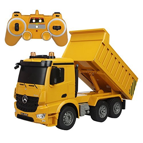 Product Cover Fisca RC Dump Truck Authorized by Mercedes-Benz Arocs Remote Control Heavy Construction Engineering Vehicle 6 Channel 2.4G Full Function Electronics Hobby Toys with Lights and Simulation Sound