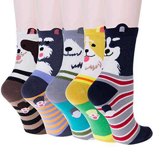Product Cover Pack of 5 Sweet Animal Design Women's Casual Comfortable Cotton Crew Socks, Style 1, One Size (5-8.5)