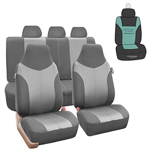 Product Cover FH Group FB101115 Supreme Twill Fabric High-Back Full Set Car Seat Covers, Airbag and Split Ready, Light/Dark Gray Color- Universal Car, Truck, SUV, or Van
