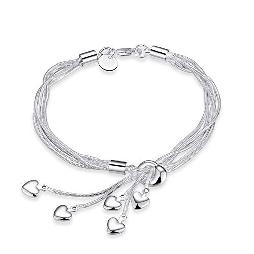 Product Cover 925 Sterling Silver Five-Line Chain with Five-Heart Bracelet Bangle