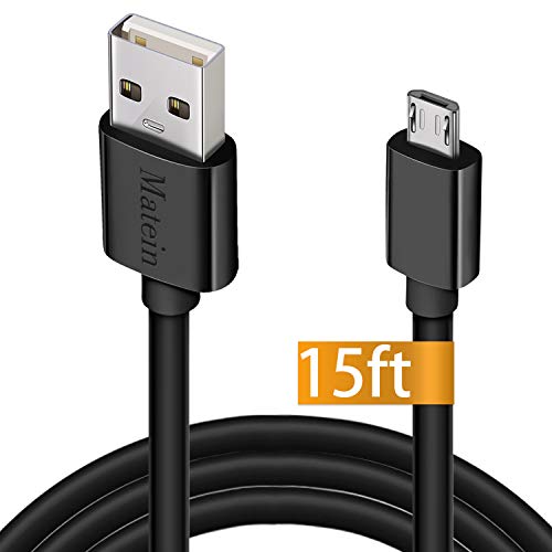 Product Cover Android Charging Cable, 15Ft Charger Cable for PS4 Xbox One Controller, Durable Micro USB Cord Fast Charging Sync Wire for Samsung Galaxy S7 Edge S6 S5,LG,Moto G5,E Readers, Black