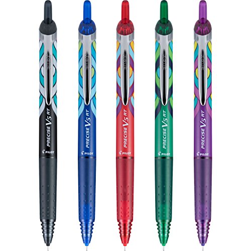 Product Cover Pilot 41980 Precise V5 RT Deco Collection Retractable Rolling Ball Pens, Refillable, 5-Pack, Assorted Colors (41980)