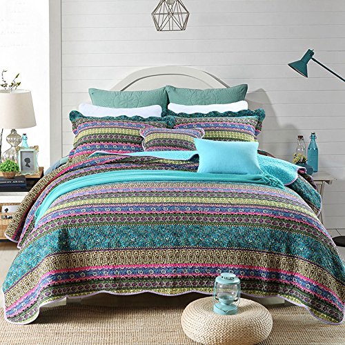 Product Cover NEWLAKE Striped Jacquard Style Cotton 3-Piece Patchwork Bedspread Quilt Sets, Queen Size