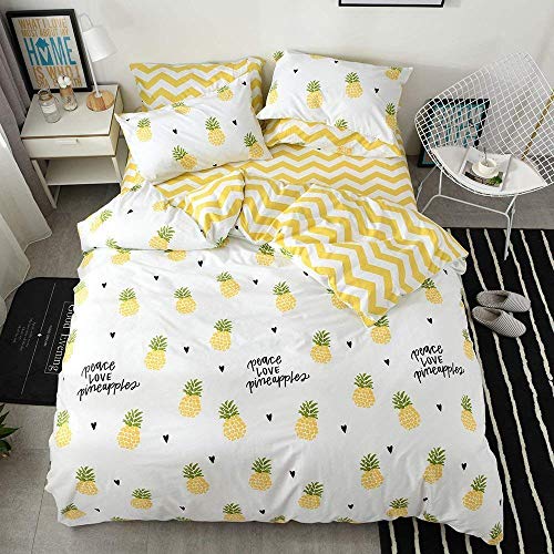 Product Cover VClife Yellow Pineapple Printed Duvet Cover Yellow White Geometric Bedding Sets Kids Woman Fruit Plant Design Bedding Collections, Soft Hypoallergenic, Durable, Lightweight,Queen
