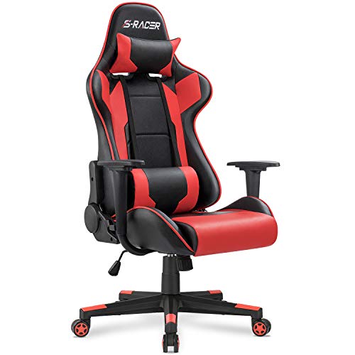 Product Cover Homall Gaming Chair Office Chair High Back Computer Chair PU Leather Desk Chair PC Racing Executive Ergonomic Adjustable Swivel Task Chair with Headrest and Lumbar Support (Red)