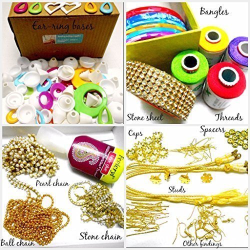 Product Cover GOELX Silk Thread Jewelery-Making Fully Loaded Box with All Accessories. Threads Colorful Bangles,Decorative Chains,Flower Ear Studs,All findings,Stone lace,spacers,Earring Bases and lot More!!