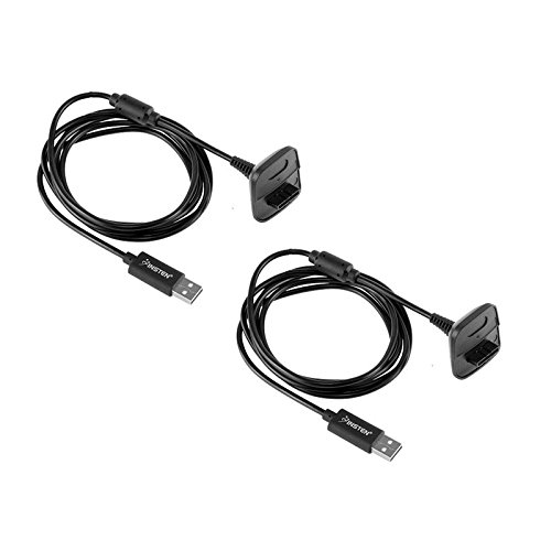 Product Cover Insten [2-Pack] Wireless Controller USB Charging Cable Charger for MicroSoft xBox 360 / xBox 360 Slim Wireless Game Controllers Charge and Play Kit, Black