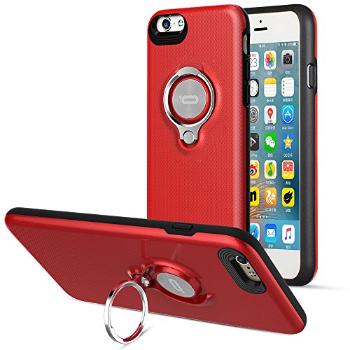 Product Cover iPhone 6 Case with Ring Kickstand by ICONFLANG, 360 Degree Rotating Ring Grip Case for iPhone 6 Dual Layer Shockproof Impact Protection Apple iPhone 6 Case Red 4.7in Compatible with Magnetic Car Mount
