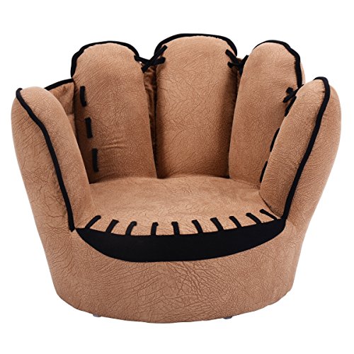 Product Cover Costzon Children's Sofa, Baseball Glove Chair for Kids, Sturdy Wood Construction, Toddler Armchair Living Room Seat Children Furniture Upholstered TV Chair, Brown