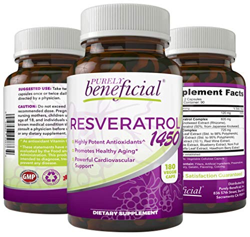 Product Cover RESVERATROL1450-90day Supply, 1450mg per Serving of Potent Antioxidants & Trans-Resveratrol, Promotes Anti-Aging, Cardiovascular Support, Maximum Benefits (1bottle)