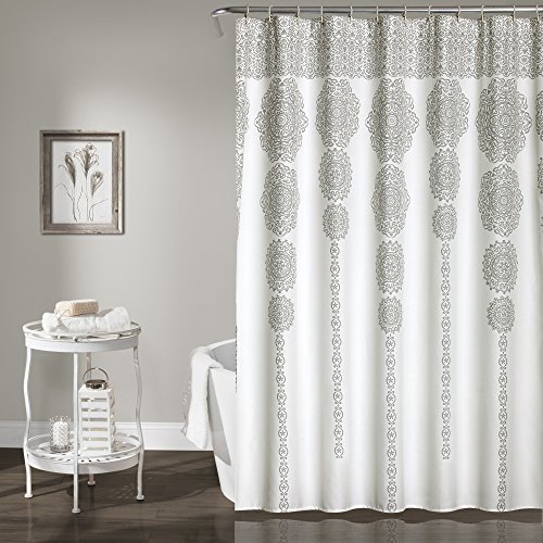 Product Cover Lush Decor, Gray Stripe Medallion Shower Curtain-Fabric Mandala Bohemian Damask Print Design, x 72, 72
