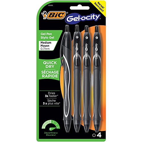 Product Cover BIC Gel-ocity Quick Dry Retractable Gel Pen, 4 Count, Black