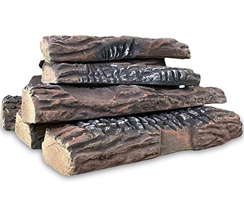 Product Cover Regal Flame 10 Piece Set of Ceramic Wood Large Gas Fireplace Logs Logs for All Types of Indoor, Gas Inserts, Ventless & Vent Free, Propane, Gel, Ethanol, Electric, or Outdoor Fireplaces & Fire Pits.