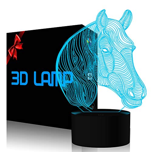Product Cover Horse Night Light, YKL WORLD 3D Illusion Desk Table Lamp Nightlight for Kids Smart Touch USB Powered 7 Color Changing Mood Lighting Bedroom Decor Christmas Birthdays Gifts