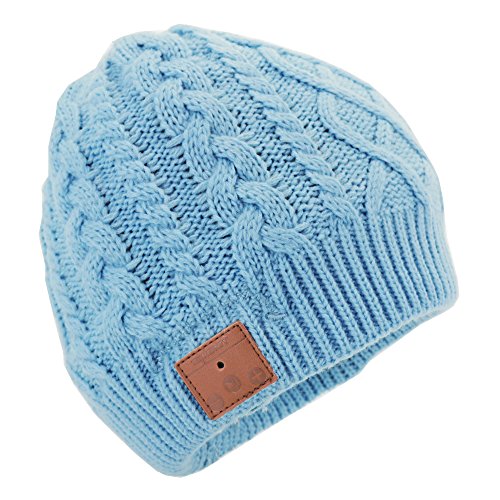 Product Cover Tenergy Wireless Bluetooth Beanie Hat with Detachable Stereo Speakers & Microphone, Fleece-Lined Unisex Music Beanie for Outdoor Sports, Braid Cable Knit (Airy Blue)